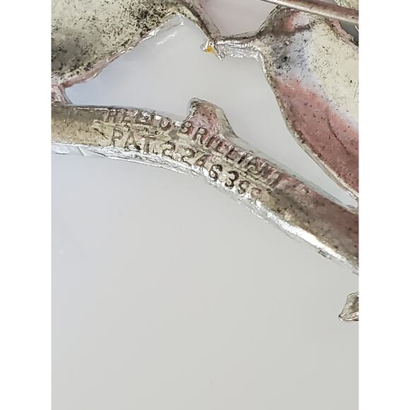 Vintage 1941 Hello Brilliant Designer Pot Metal Two Birds Brooch - Picture 4 of 6